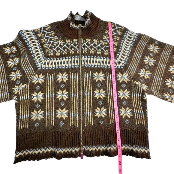 House of Harlow Nordic Zip Sweater Large Brown Fair Isle Knit - Picture 7 of 9